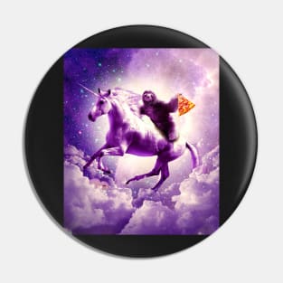 Space Sloth Riding On Flying Unicorn With Pizza Pin