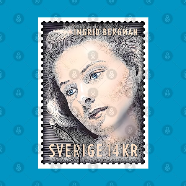 Ingrid Bergman - Swedish Stamp by Desert Owl Designs