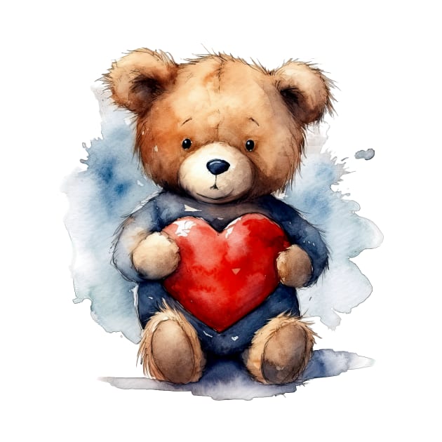 Loving Teddy Bear with Big Red Heart by erzebeth