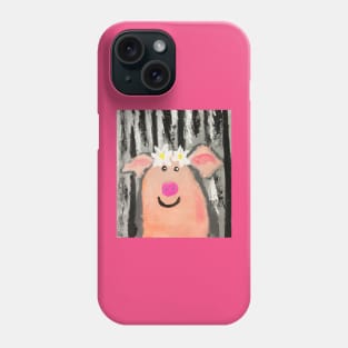 Funny pig with flowers Phone Case