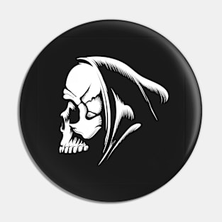 Skull in a Hood Emblem isolated on Black Pin