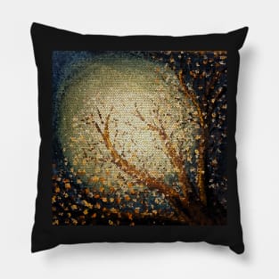 Moonlit Tree Branches Stain Glass Style Pillow