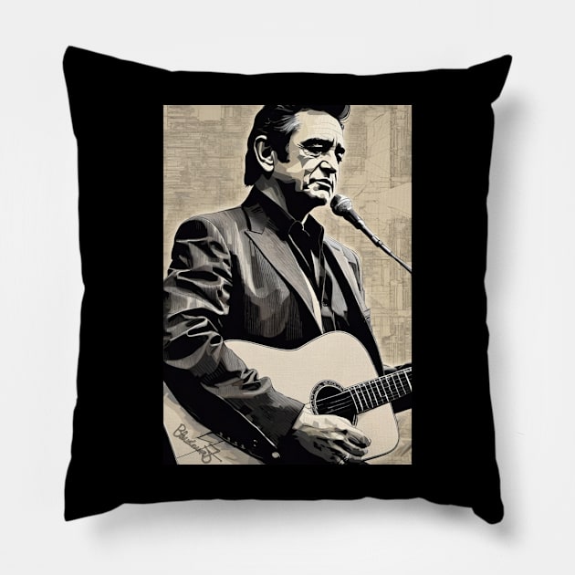 Johnny Cash Musical Milestones Pillow by labyrinth pattern