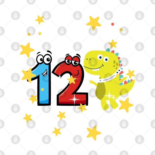 Kids 12th Birthday 12 Year Old Birthday Boy T Rex Dinosaur Space by Johner_Clerk_Design