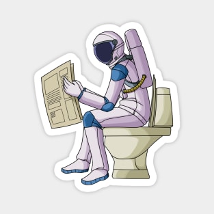 Astronaut reading papernews on toilet bowl Magnet