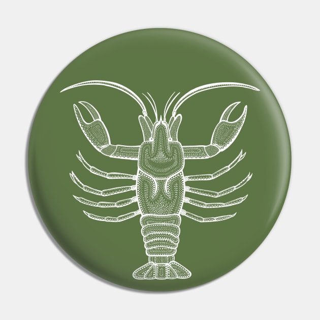 Crayfish or Crawdad Ink Art - cool animal design on green Pin by Green Paladin