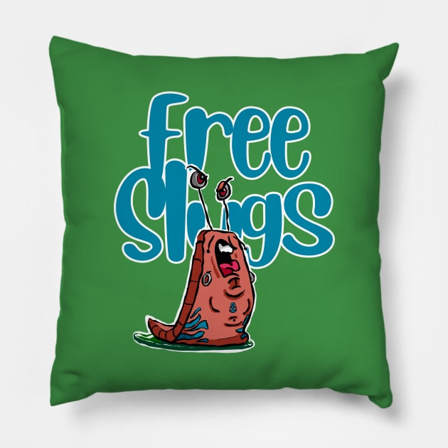 Free Slugs Funny Gardening Pillow by Kev Brett Designs