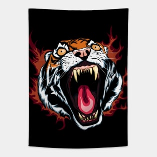 Angry Roaring Tiger Face Tapestry