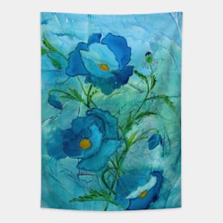 Blue Poppies Watercolor Tapestry