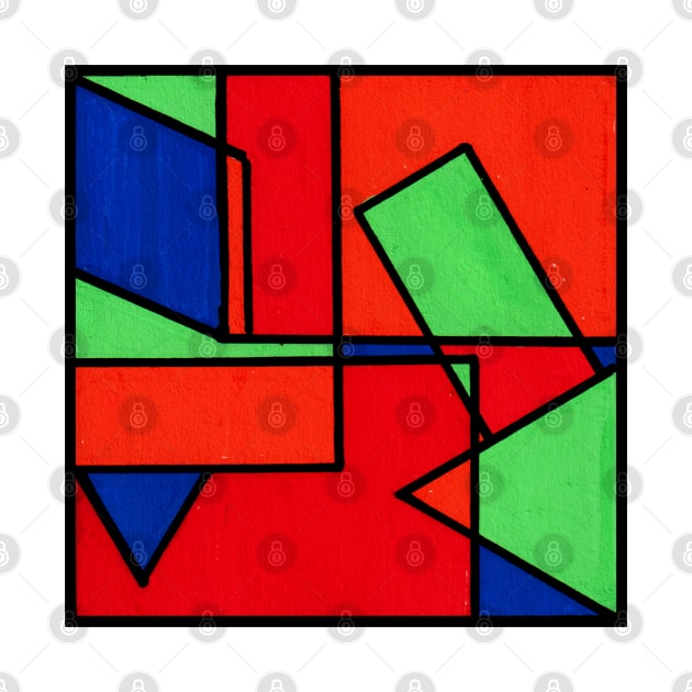 Green Red Blue Orange Geometric Abstract Acrylic Painting by abstractartalex