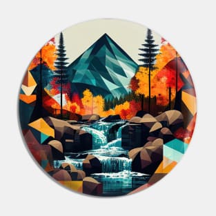 Colorful Geometric Mountain Forest Cascade Pin