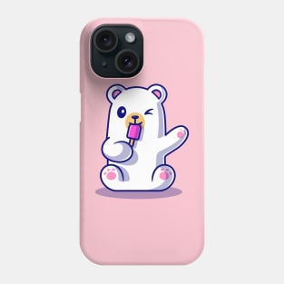 Cute Polar Bear Eating Popsicle Ice Cream Cartoon Phone Case