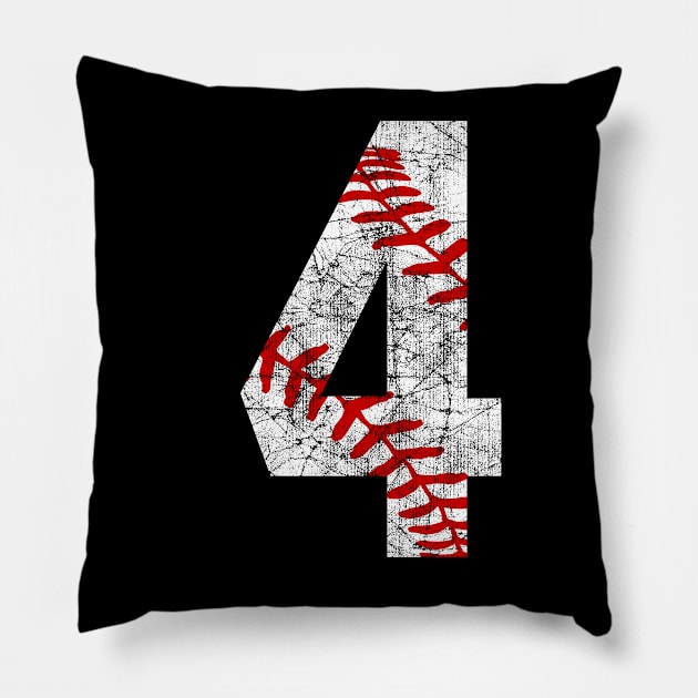 Vintage #4 Baseball Laces Baseball Mom Jersey Love Baseball 4th Birthday T-shirt Pillow by TeeCreations