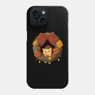 Christmas Cat with Christmas laurel wreath Phone Case