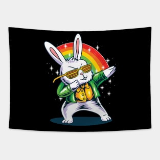 Easter bunny dabbing in rainbow Tapestry