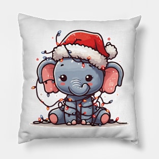 Christmas Elephant with Santa Hat Pillow