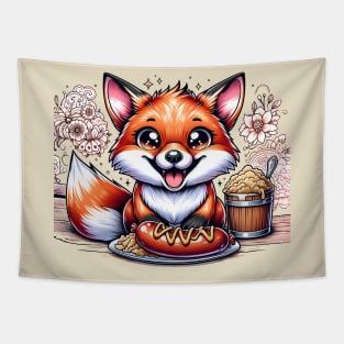 Cute Fox eating german food Tapestry