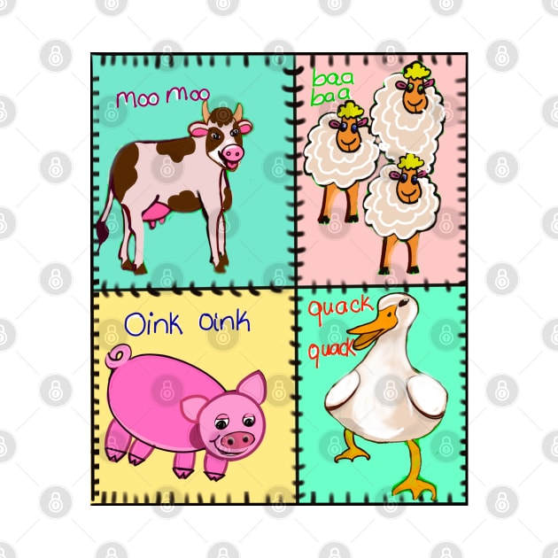 Old Macdonald had a farm patchwork quilt and  sounds..and on that farm he had a dog, cow, duck, sheep by Artonmytee