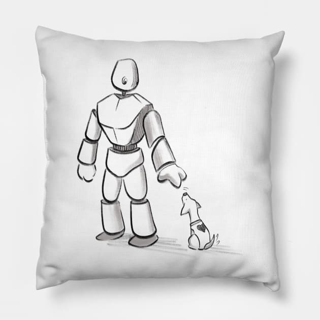 Robot with puppy Pillow by Jason's Doodles