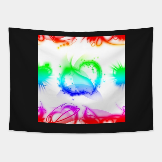 Funky Rainbow Hearts With White Background Tapestry by NeavesPhoto