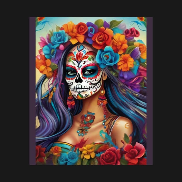 Floral Splendor in Sugar Skull Makeup: Honoring Dia de los Muertos by ImaginativeInkPOD