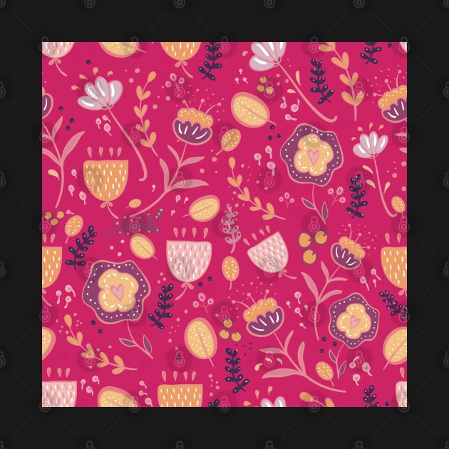 Whimsy Floral pattern red tones by marina63