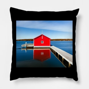 Red Boathouse on Lake Pillow