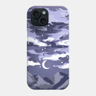 Purple cloudy sky above mountains with a crescent moon Phone Case