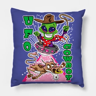 UFO Cowboy Alien Abduction Cow Pillow