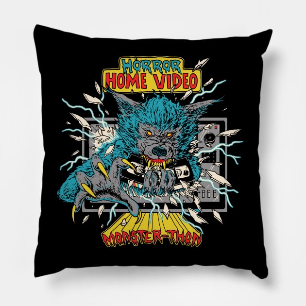 Horror Home Video Monster-Thon Pillow by Hillary White Rabbit