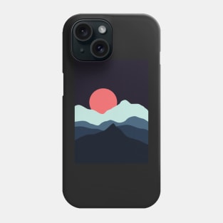 Minimalist Sunset at The Blue Black Mountainous Landscape Graphic Illustration Phone Case