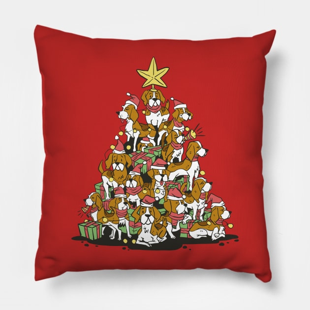 Beagle dogs Christmas tree Pillow by MARCHY