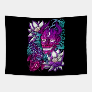 Japanese Demon Mask Tattoo Tapestry