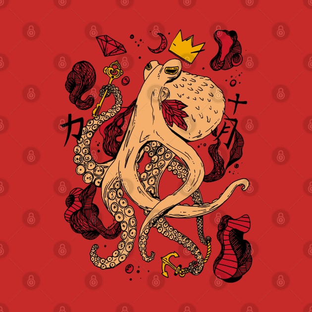 Royal Octopus - Red and Gold by kenallouis