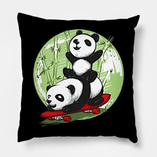 Skateboarding Pandas Pillow