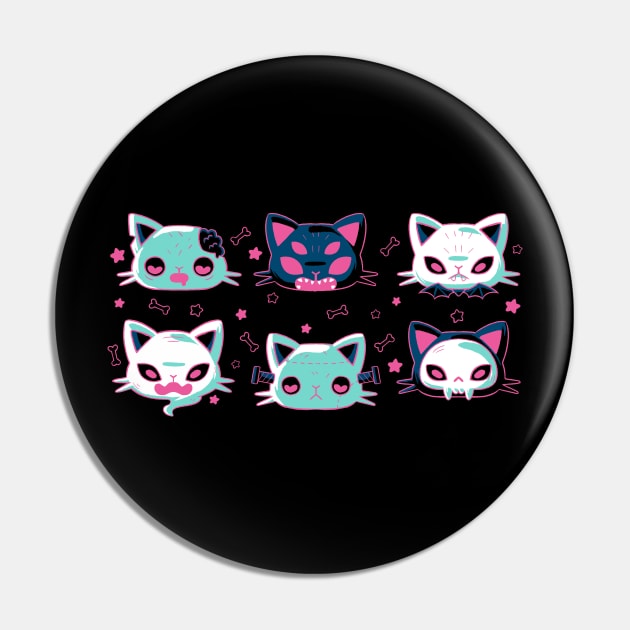 Halloween Cat Heads Pin by xMorfina