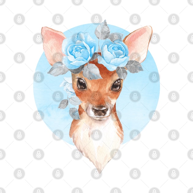 Fawn and blue roses by Gribanessa