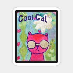 Cool Cat painting mixed media Magnet