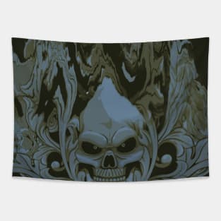 Creepy Skull Flames Tattoo Tapestry