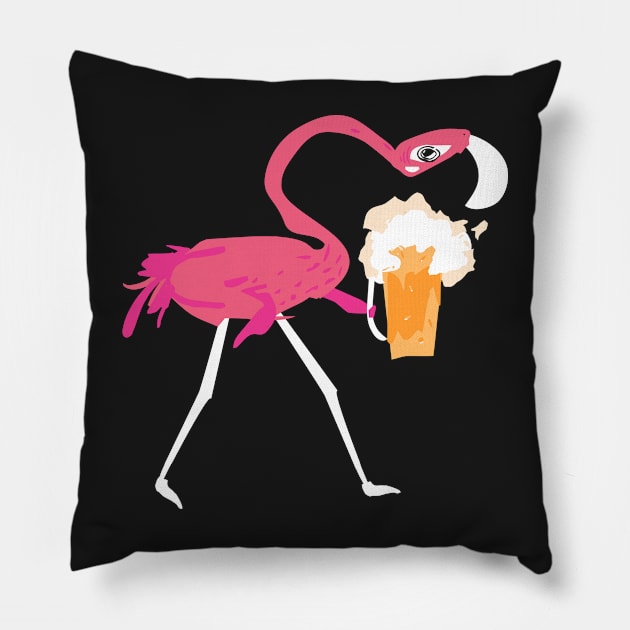 Flamingo Drinking Beer Funny Pink Flamingo Pillow by Happy Shirt