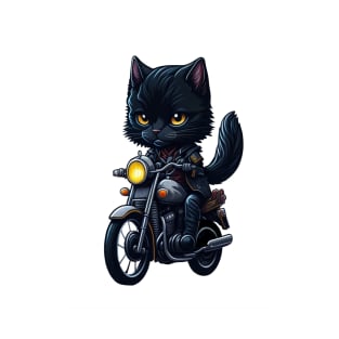 Biker Cute Black Cat Riding Motorcycle T-Shirt