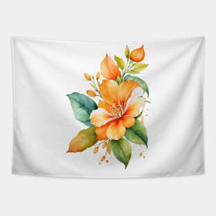 watercolor orange flower and leaf Tapestry