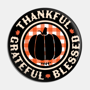 Thankful Grateful Blessed Plaid Pumpkin Fall Thanksgiving Pin