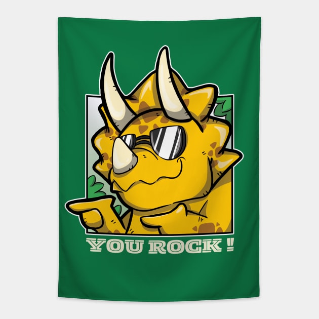 Cool Cheeky Triceratops - You Rock! Tapestry by DinoMart