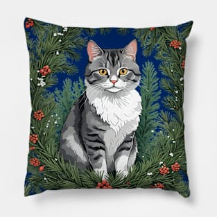 Cute Cartoon-Style Maine Cat With Pine Pillow