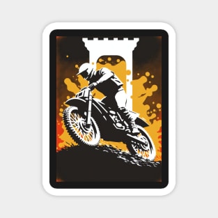 Dirt bike rider - black silhouette w/orange splash Magnet
