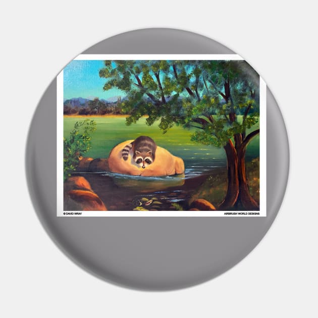 Racoon fishing Pin by Airbrush World