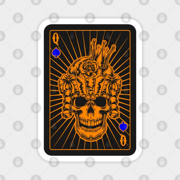 Queen of Spades Orange Skull Magnet by Ravensdesign