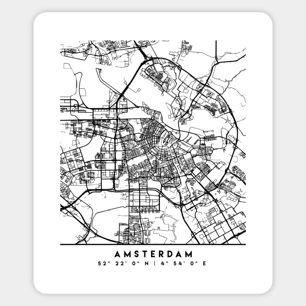 Amsterdam Netherlands Black City Street Map Art Amsterdam
