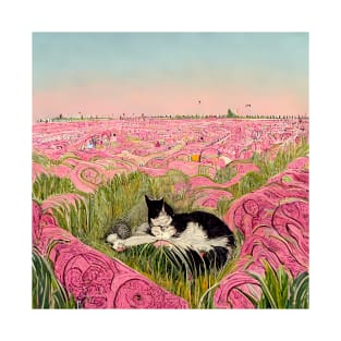 Cat sitting in flower field T-Shirt